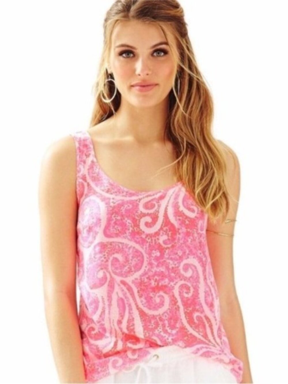 Lilly Pulitzer Pink Swirl Paisley Cosmos pink pout silk Tank, S, NWT